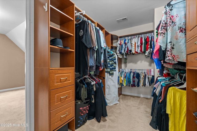 399 Highgrove Dr, Spring Lake, NC 28390 - walk in closet featuring carpet and vaulted ceiling