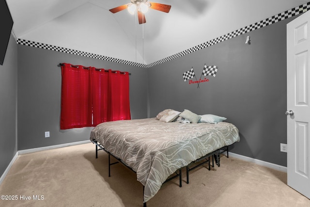 399 Highgrove Dr, Spring Lake, NC 28390 - bedroom featuring carpet floors, lofted ceiling, baseboards, and ceiling fan
