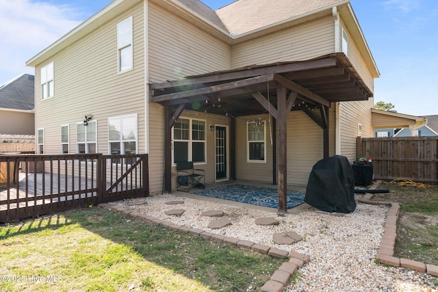399 Highgrove Dr, Spring Lake, NC 28390 - rear view of property featuring a patio area, ceiling fan, and roof with shingles