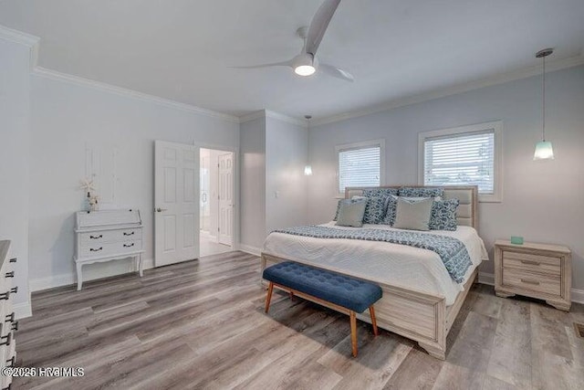 640 Avila Dr, Hampstead, NC 28443 - bedroom featuring light wood-type flooring, crown molding, baseboards, and ceiling fan