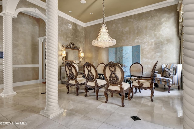 3530 Van Buren St SW, Supply, NC 28462 - dining space featuring ornate columns, ornamental molding, and a chandelier