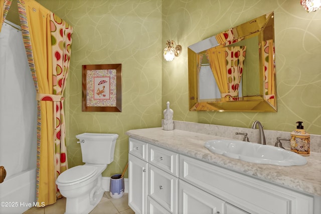 3530 Van Buren St SW, Supply, NC 28462 - bathroom with vanity, tile patterned floors, wallpapered walls, and shower / tub combo