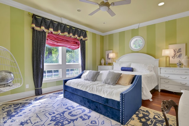 3530 Van Buren St SW, Supply, NC 28462 - bedroom with crown molding, wallpapered walls, wood finished floors, multiple windows, and recessed lighting