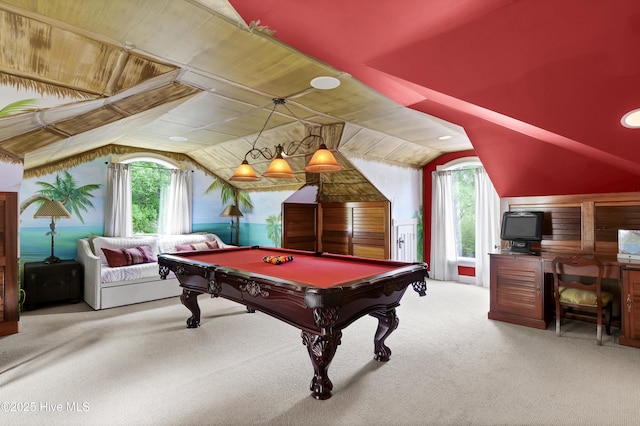 3530 Van Buren St SW, Supply, NC 28462 - rec room with healthy amount of natural light, carpet, vaulted ceiling, and billiards table