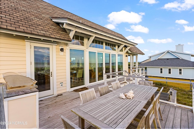 224 W Bald Head Wynd Wynd, Bald Head Island, NC 28461 - wooden deck with outdoor dining area and area for grilling