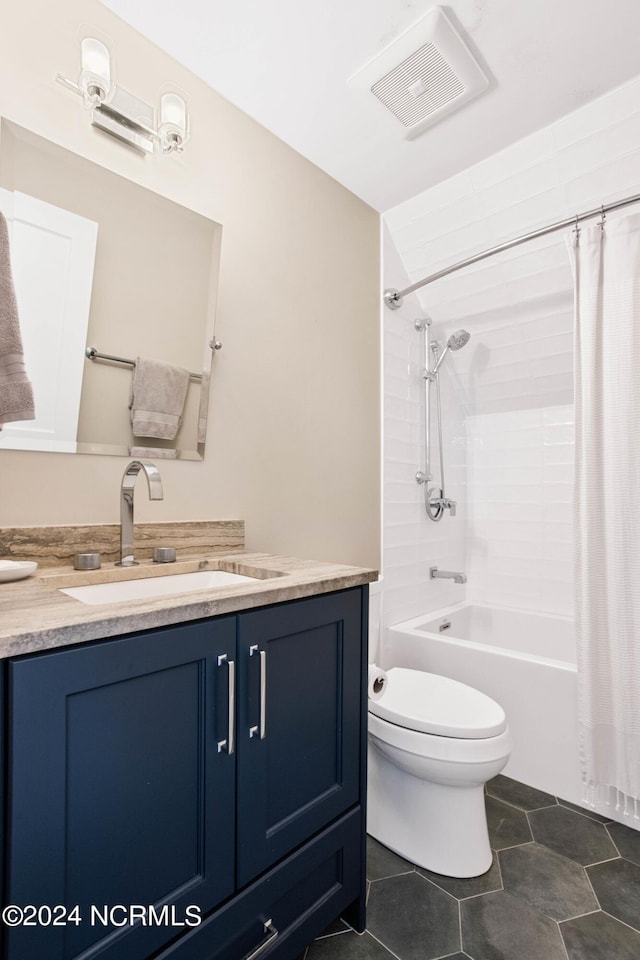 224 W Bald Head Wynd Wynd, Bald Head Island, NC 28461 - bathroom featuring vanity, shower / bath combination with curtain, toilet, and tile patterned floors