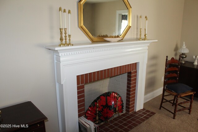 2945 US Highway 17, Williamston, NC 27892 - detailed view of a fireplace, carpet flooring, and baseboards