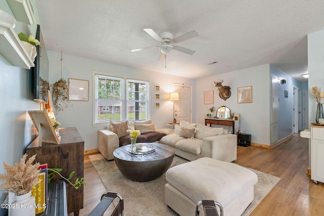 225 Candlewood Dr, Wilmington, NC 28411 - living room with ceiling fan, light wood-style floors, and a textured ceiling