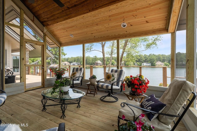 4 Lake Shore Ct, Pinehurst, NC 28374 - sunroom featuring a water view and lofted ceiling