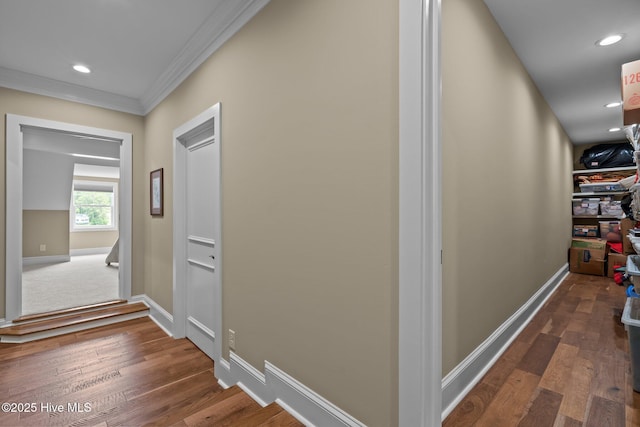 4 Lake Shore Ct, Pinehurst, NC 28374 - corridor with crown molding, wood finished floors, and recessed lighting