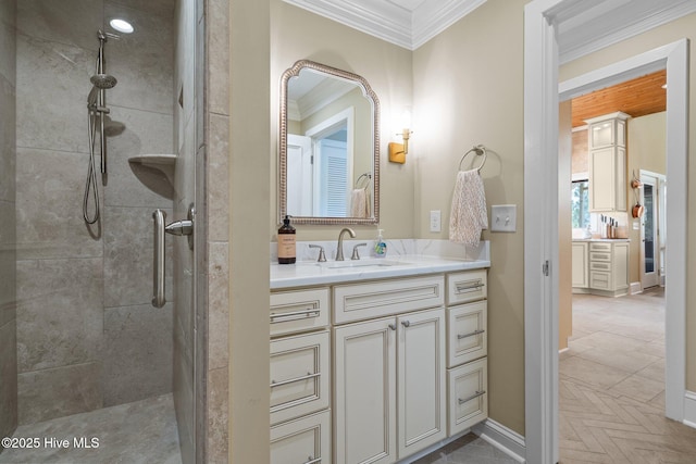 4 Lake Shore Ct, Pinehurst, NC 28374 - full bath with ornamental molding, vanity, and tiled shower