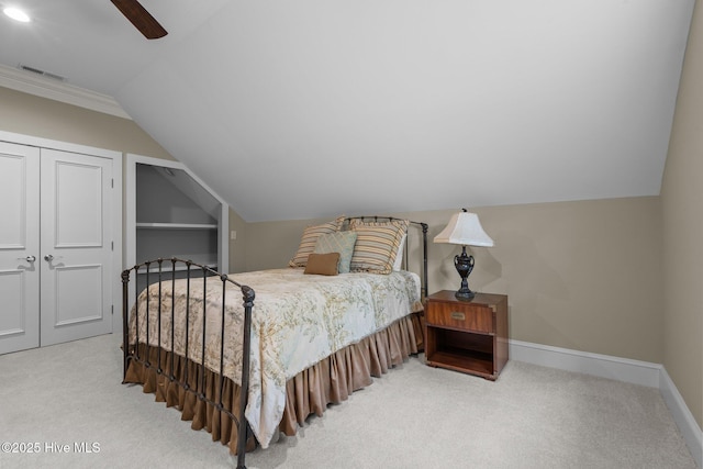 4 Lake Shore Ct, Pinehurst, NC 28374 - bedroom with carpet, lofted ceiling, and ceiling fan