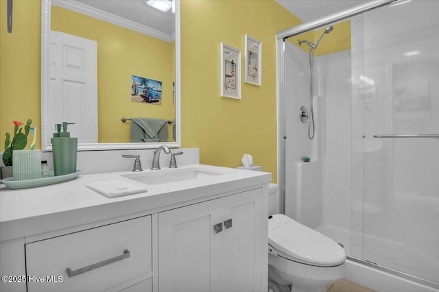 813 Cutter Ct, Kure Beach, NC 28449 - full bath featuring a stall shower, vanity, and ornamental molding