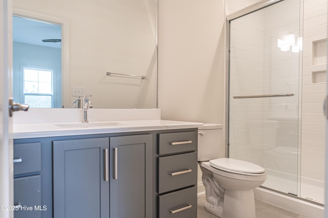 193 Jim S Rd, Cameron, NC 28326 - full bath featuring a stall shower, vanity, toilet, and tile patterned flooring