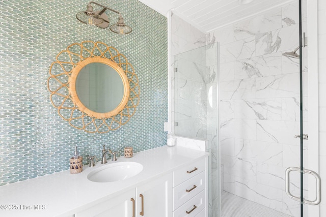 11 Sandspur Trl, Bald Head Island, NC 28461 - full bath featuring a marble finish shower, vanity, and tile walls