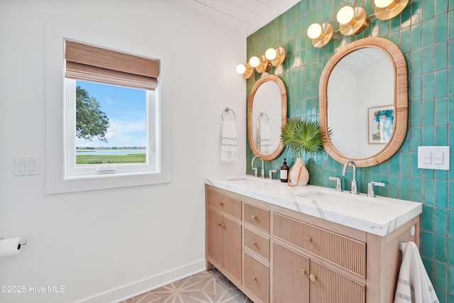 3343 Channelside Dr SW, Supply, NC 28462 - full bathroom featuring tile walls and double vanity