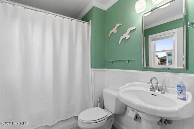 1033 Ocean Blvd W, Holden Beach, NC 28462 - full bath featuring ornamental molding and a wainscoted wall