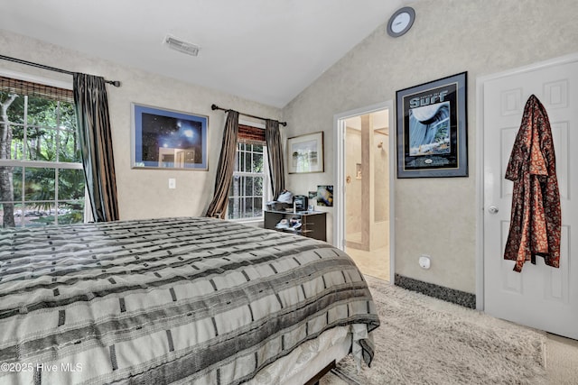 208 Bloomington Ln, Wilmington, NC 28411 - carpeted bedroom with vaulted ceiling and ensuite bath