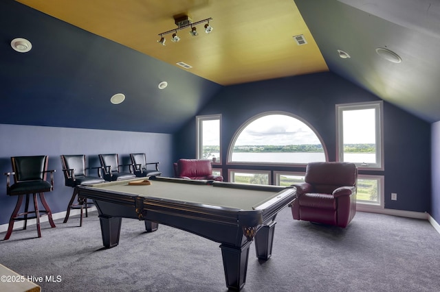 4 Hunter Heath Dr, North Topsail Beach, NC 28460 - rec room with plenty of natural light, carpet flooring, lofted ceiling, and pool table