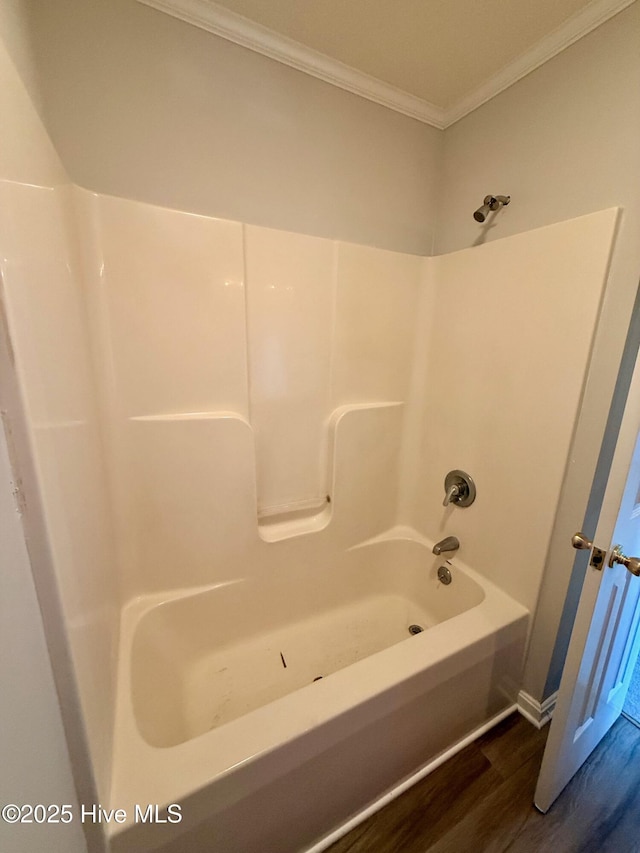 2104 Flagstone Ct Unit A-4, Greenville, NC 27834 - bathroom with ornamental molding, wood finished floors, and shower / washtub combination