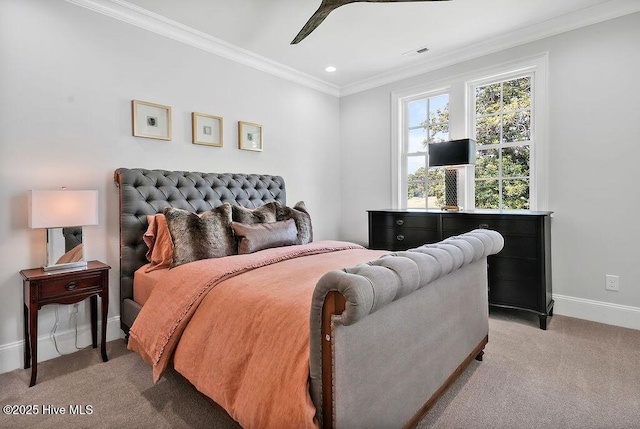 1830 Senova Trce, Wilmington, NC 28405 - bedroom featuring light carpet, crown molding, recessed lighting, and ceiling fan
