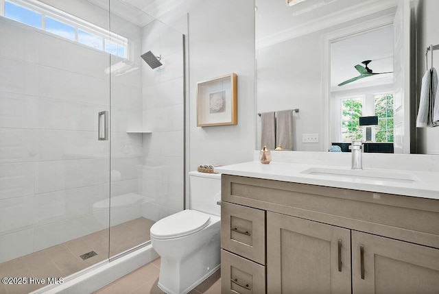 1830 Senova Trce, Wilmington, NC 28405 - bathroom featuring crown molding, a shower stall, vanity, and plenty of natural light