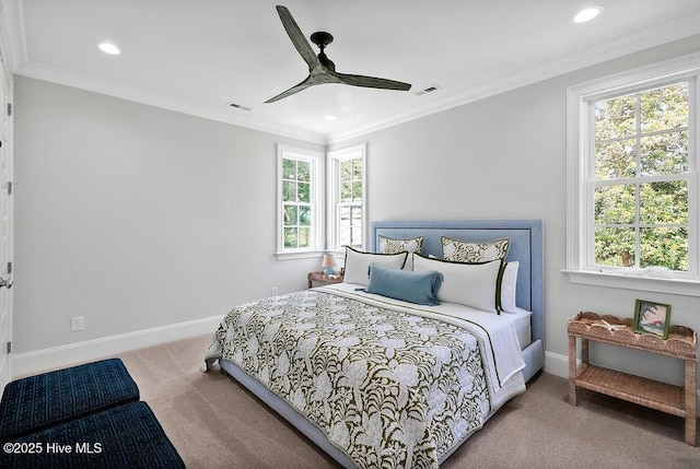 1830 Senova Trce, Wilmington, NC 28405 - carpeted bedroom featuring recessed lighting, crown molding, and ceiling fan