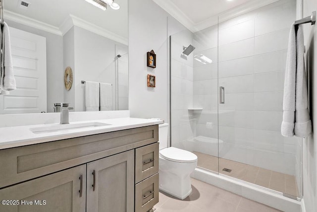 1830 Senova Trce, Wilmington, NC 28405 - full bath with ornamental molding, a stall shower, vanity, and tile patterned flooring