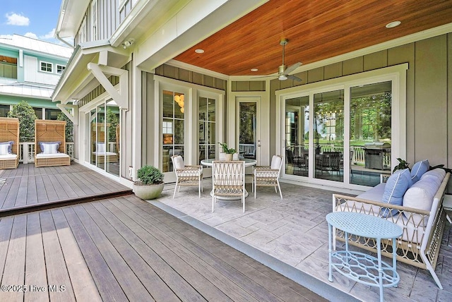 1830 Senova Trce, Wilmington, NC 28405 - wooden deck with a ceiling fan and a grill