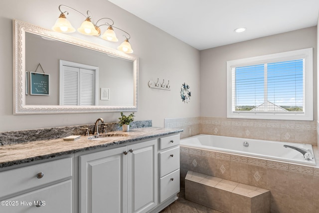 1239 Ocean Blvd W, Holden Beach, NC 28462 - full bathroom featuring vanity, a bath, tile patterned floors, and recessed lighting