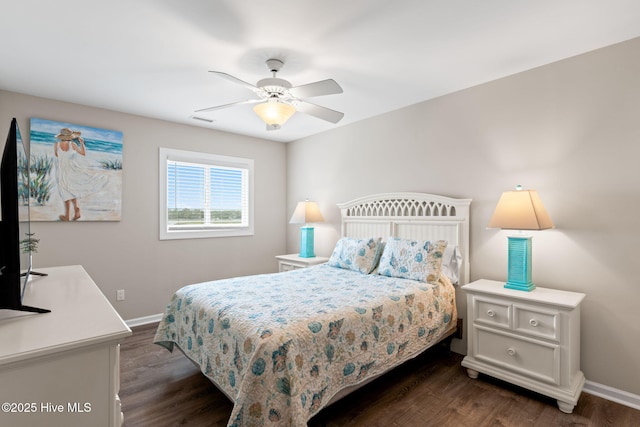 1239 Ocean Blvd W, Holden Beach, NC 28462 - bedroom with dark wood finished floors and a ceiling fan