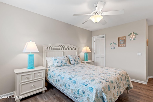 1239 Ocean Blvd W, Holden Beach, NC 28462 - bedroom featuring dark wood-type flooring and ceiling fan