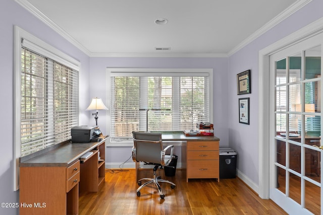 5752 Gardenia Ln, Wilmington, NC 28409 - office featuring wood finished floors, baseboards, and crown molding