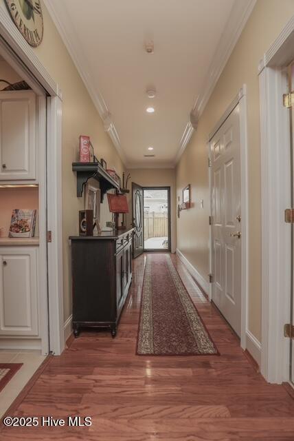 1 Burton Pl, Jacksonville, NC 28540 - hall featuring ornamental molding, light wood-type flooring, and recessed lighting