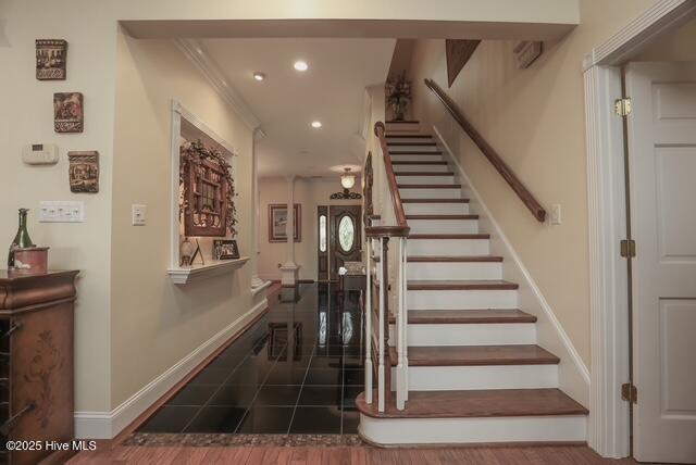 1 Burton Pl, Jacksonville, NC 28540 - stairs featuring recessed lighting and ornamental molding