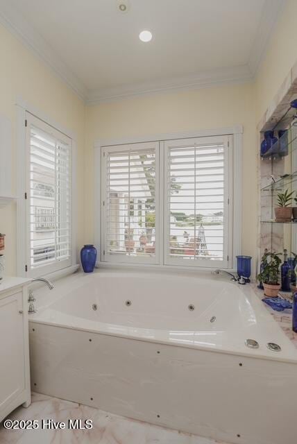 1 Burton Pl, Jacksonville, NC 28540 - full bath featuring crown molding, a whirlpool tub, and vanity