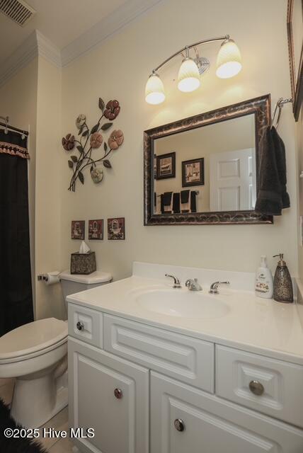 1 Burton Pl, Jacksonville, NC 28540 - full bath with ornamental molding, vanity, and a shower with shower curtain