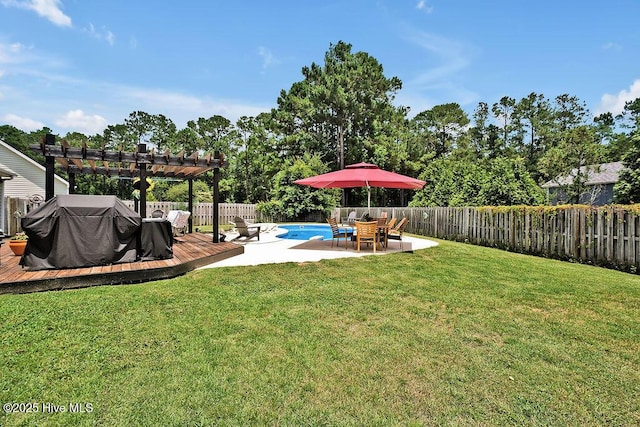 648 Pine Branches Cir SE, Leland, NC 28451 - fenced backyard featuring a pergola and a wooden deck