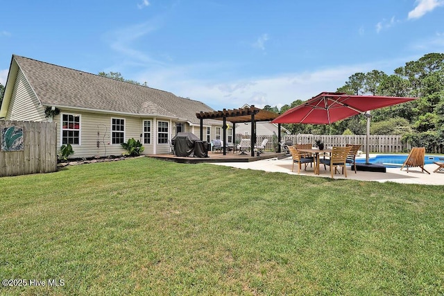 648 Pine Branches Cir SE, Leland, NC 28451 - rear view of property featuring a pergola, a patio, a fenced backyard, and a shingled roof
