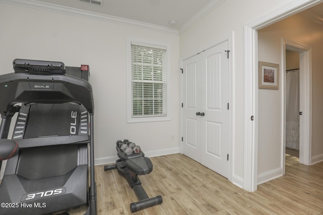 637 White Oak Xing, Swansboro, NC 28584 - workout room with crown molding and light wood-type flooring