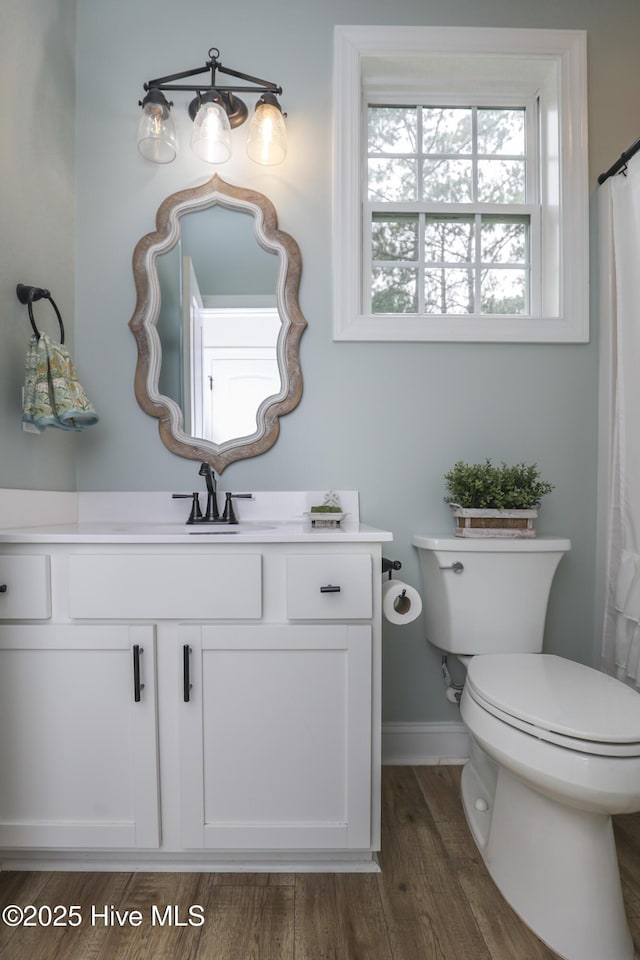 637 White Oak Xing, Swansboro, NC 28584 - bathroom with vanity, wood finished floors, and a shower with curtain