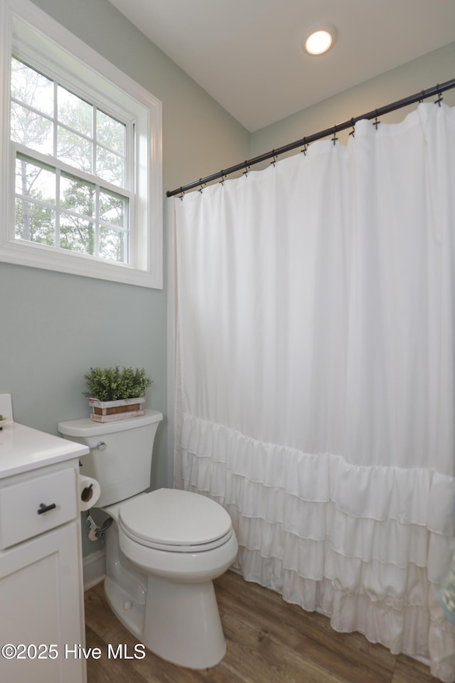 637 White Oak Xing, Swansboro, NC 28584 - bathroom with wood finished floors, vanity, and recessed lighting