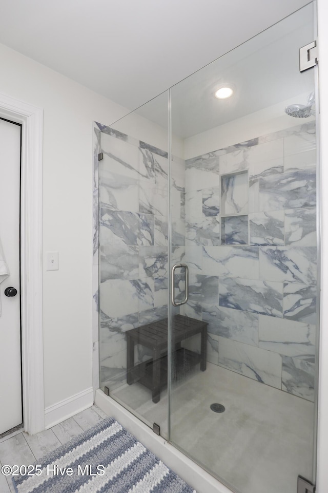 637 White Oak Xing, Swansboro, NC 28584 - full bathroom featuring a shower stall and recessed lighting