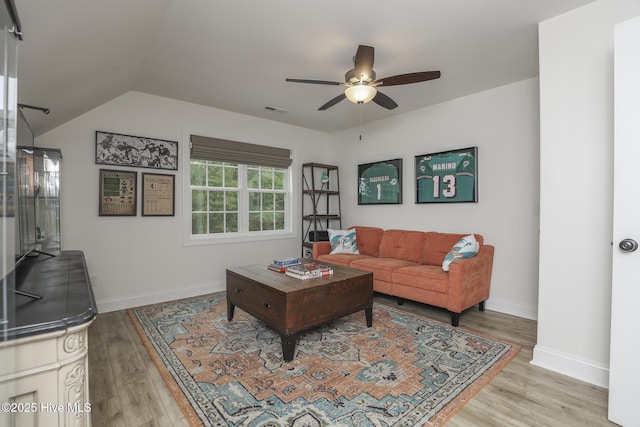 637 White Oak Xing, Swansboro, NC 28584 - living area with ceiling fan, light wood-style floors, and lofted ceiling