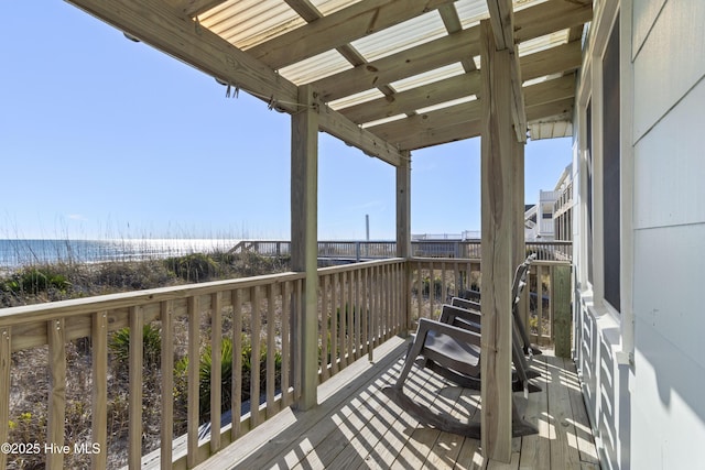 901 Ocean Dr, Emerald Isle, NC 28594 - wooden deck with view of water and beach