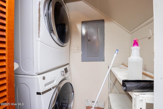 503 Vandemere Rd, Bayboro, NC 28515 - laundry room with stacked washer and clothes dryer and electric panel