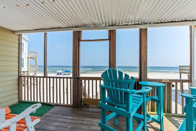 2310 New River Inlet Rd Unit 1, North Topsail Beach, NC 28460 - deck featuring view of water and beach