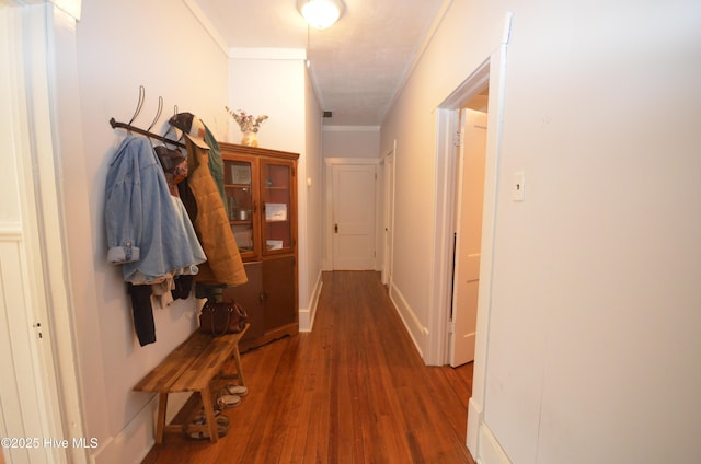 1409 E Walnut St, Goldsboro, NC 27530 - corridor with crown molding, wood finished floors, and baseboards