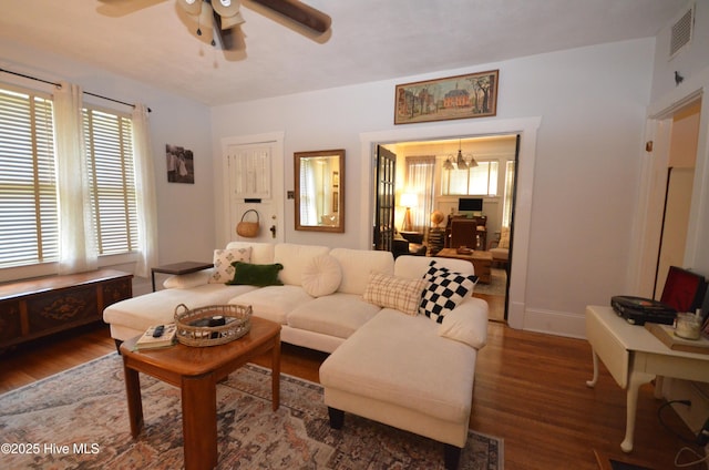 1409 E Walnut St, Goldsboro, NC 27530 - living room with an office area, wood finished floors, and ceiling fan