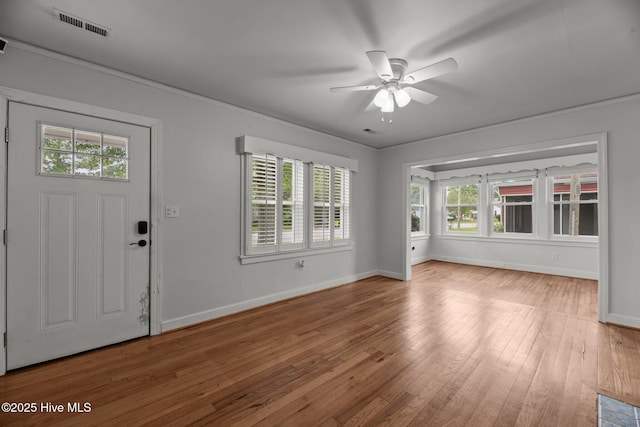 822 Chattawka Ln, New Bern, NC 28560 - foyer with plenty of natural light, baseboards, a ceiling fan, and hardwood / wood-style flooring